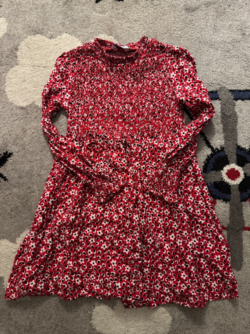 Mayoral Red Floral Smocked Long-Sleeve Dress